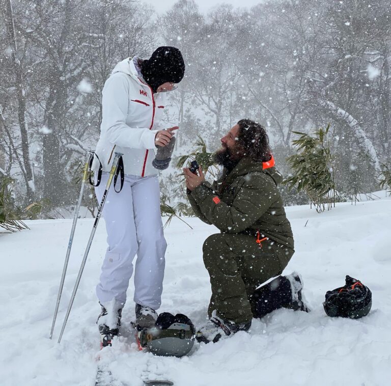 Molly C. Quinn Instagram - Yesterday, while Elan, our friend Peter, and I were having an amazing ski day in the mountains of Hokkaido, Japan, Elan suggested we take a photo to commemorate the trip. Something he always makes sure to do. But then, things started to get odd. He was taking off his skis... and helmet... and looking at me with a mixture of total love, fear, and vulnerability. I turned to see what was taking Peter so long because I was freezing and refusing to take any gear off... and I see Peter, also with skis off, running into the middle of the slope with his phone out. I turned back to Elan, he reached his hand into his inside jacket pocket, I screamed “NO!” Elan helped me take my helmet and gloves off, he got down on one knee, and I said “YES!” at least a hundred times. I am still surprised and in awe of the perfection of the moment. I am in love and we are ENGAGED!