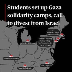 Mona Eltahawy Instagram - Wonderful to see! As of Monday April 22 👇🏽

Repost from @democracynow
•
After more than 100 students from Barnard College and Columbia University were arrested at an encampment calling for the school to divest from Israel amid the country’s deadly assault on Gaza, solidarity protests have erupted across the country. Similar encampments have begun at MIT, Tufts, Emerson College, NYU, The New School, the University of Michigan, Washington University in St. Louis, Vanderbilt University and the University of North Carolina at Chapel Hill.

Columbia University has canceled in-person classes today as campus protests over the war on Gaza enter a sixth day. Classes will be held online today as the campus remains largely locked down. Organizers say at least 50 students have been suspended from Barnard and 35 from Columbia. A growing number of Columbia and Barnard alumni, employees and guest speakers have also publicly condemned or announced they are boycotting the prestigious institutions.

At Yale, at least 45 students were arrested this morning as police attempted to clear an encampment set up on Friday night. Protests are continuing on the campus.