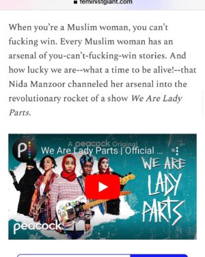 Mona Eltahawy Instagram - The second season of one of my favourite TV shows ever is here! We Are Lady Parts! 

Here’s an essay i wrote after the first season: (link stories and at FEMINIST GIANT)

Too Loud, Swears Too Much, Goes Too Far—
The Emancipatory Power of We Are Lady Parts

When you’re a Muslim woman, you can’t fucking win. Every Muslim woman has an arsenal of you-can’t-fucking-win stories. 

And how lucky we are that Nida Manzoor channeled her arsenal into the revolutionary rocket of a show We Are Lady Parts.
Nida Manzoor on why We Are Lady Parts is a comedy:

“I felt that Muslim women...have often been shown in quite a serious light...esp with Muslim women and how they’re portrayed as oppressed and victims...My experience, and my friends’, is that of joy and fun and silliness”
Men—and white people— are thankfully incidental to We Are Lady Parts. They are the supporting cast—eye candy, lovers or husbands, irritants or racists. And what a relief.

Too often, we are not heard above the noise our men and white people make
All my essays are free to read and share.

Subscribe and get them delivered to your inbox. It’s free—no paywall or ads.

If you can pay, it helps to keep it free