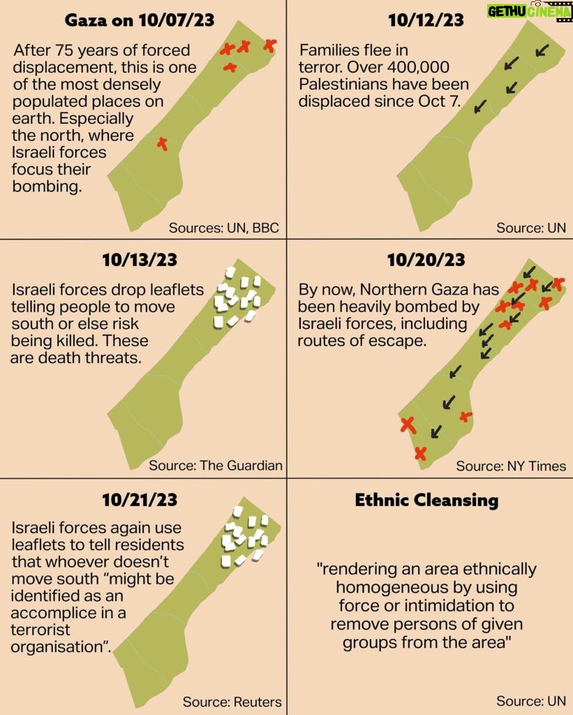 Mona Chalabi Instagram - At the time I’m writing this, over half of the people who live in Gaza have been forced out of their homes (1.4 million people according to a UN update issued less than 24 hours ago). This is ethnic cleansing.