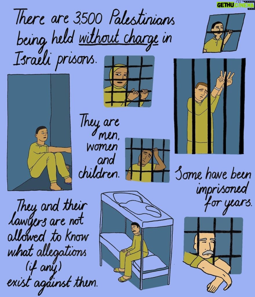 Mona Chalabi Instagram - The practice of detaining Palestinians without charge or trial existed long before October 7 but the rate has increased by about 100% because of Israel’s recent mass arrest campaigns. Reports of violence and torture by Israeli prison guards have also increased over this time.  One Palestinian man described an Israeli officer urinating on his face while another yelled “die, die you trash”. Women detainees have been subjected to multiple forms of sexual assault and at least two were reportedly raped. These accounts have been documented by the UN and Amnesty International. The IRC has also confirmed that Palestinian prisoners have been denied contact with their families and lawyers since October 7. Both of these numbers are estimates from Israeli authorities. Around 30 of the Israeli hostages and 15 of the Palestinian prisoners are thought to have died since October 7.   Sources: Associated Press, HaMoked and B’tselem (both Israeli human rights organizations)