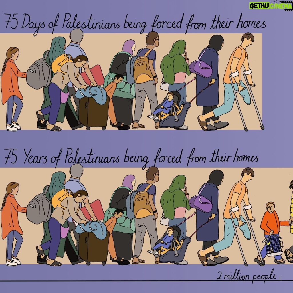 Mona Chalabi Instagram - 75 days compared to 75 years About 1.9 million people in Gaza have been displaced since October 7 (that’s over 85% of the total population). But this conflict didn’t start on October 7. Most Gazans were already refugees - 1.7 million of them had been pushed out of their homes and villages *before* October. Now, they’re refugees for the second time (at least). Source: United Nations, 2023 (note that this is probably an underestimate. Not everyone registers with the United Nations as a refugee, so the Palestinian Central Bureau of Statistics has a higher total number of 6.4 million)