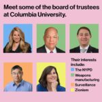 Mona Chalabi Instagram - At least five of the 21 members of Columbia’s board seem to have a personal interest in crushing student protests (a reminder: students are demanding that their university divest from Israeli genocide and the occupation of Palestine). Some other notes: • Although he’s the cousin of Penny Pritzker (she’s on the board at Harvard, forced Claudine Gay out of her job) and nephew of Governor JB Pritzker (said he stands “unequivocally” with Israel), I didn’t include Columbia trustee Adam Pritzker here. Interestingly though, Adam appears to have only one online account which is on Cellar Tracker, a site for wine lovers. On April 21, a few days after the NYPD had begun their crackdown on peaceful protests at Columbia, Adam was reviewing a white wine noting its “nice bouquet of citrus and melon”. The wine producer, “Yatir Creek” is an Israeli producer that operates out of Israeli settlements on Palestinian land.  • Some students have claimed that HEICO is part of Columbia’s endowment. The first demand made by SJP is for transparency because it’s not clear what the university has invested in. • Jeh Johnson is also the former Secretary of Homeland Security. • And lastly, if you don’t think that the use of AI and surveillance in Israel is frightening, please read reporting from Spencer Ackerman about how autonomous systems have been used by the Israeli military to fire on Palestinian civilians.  Sources: All public records, including trustee bios on the Columbia website.