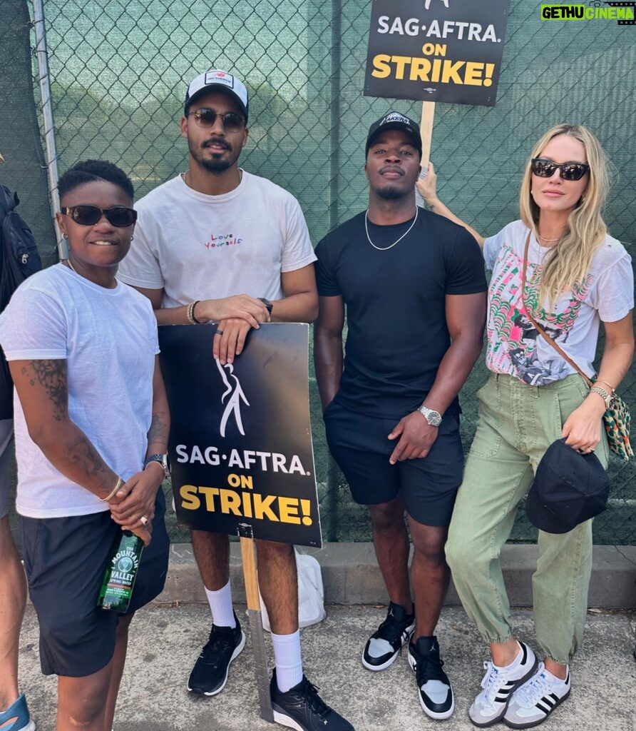 Monet Mazur Instagram - Out here with my people, striking for your people, and all the people as a collective that have been put into this difficult position. Do better, value every human contribution that goes into helping create this wild industry we’re all a part of AMPTP. Pay should be based on talent and integrity, not your budget. ✊🏽 @sagaftra #sagaftrastrong #wgastrong