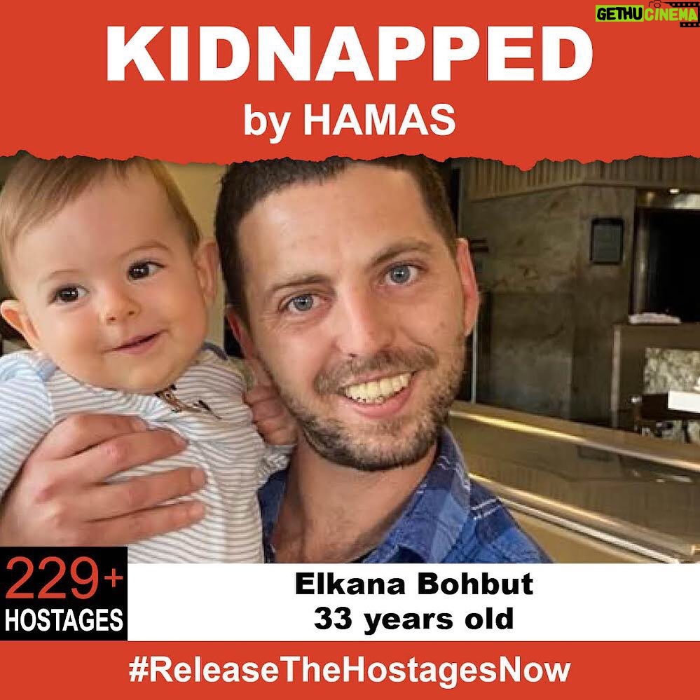 Moran Atias Instagram - On October 7th, 33-year old Elkana was kidnapped when Hamas terrorists invaded Israel. Elkana is one of 229 hostages being held captive in Gaza in unknown conditions for over three weeks.  He should be home with his family.  Release Elkana now! #ReleaseTheHostagesNow #NoHostageLeftBehind To see photos of all of the hostages and to share a poster yourself, please visit @kidnappedfromisrael