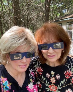 Morgan Fairchild Instagram - #OnMyWalk to see the #Eclipse with @cathrynhartt ! We didn’t get full eclipse at Lake Texoma, but it was definitely twilight, temperature fell & breeze came up. We only had tiny sliver of sun left. And the nearby rooster crowed! Sending Celestial Love To You All💗🌘💗🌷💗🎉💗🥰💗🦋💗🌘💗🌷💗🎉💗🥰💗🦋💗🌘💗🌷💗🎉💗🥰💗🦋💗