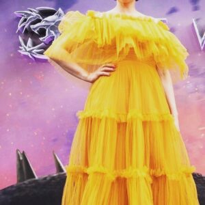MyAnna Buring Instagram - Thank you to the magic team @annahcstyle for styling, @elibeautygram for my shimmering face, @terri_capon for my Barnet @zeynepkartalofficial for the spectacular dress of sunshine @louboutinworld for shoes of joy @jenniferfisherjewelry for gorgeous golden pieces. I had an absolute ball celebrating the @witchernetflix ♥️🧡❤️🧡❤️🧡