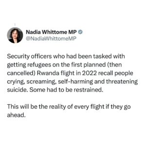 Nadia Whittome Instagram - The Rwanda Bill is an affront to humanity, the rule of law and basic common sense. My thread 🧵