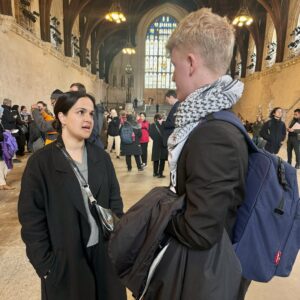 Nadia Whittome Instagram - It was great to meet my constituent @albertsalimov03 who came to Parliament to speak to me about Gaza.

Since October, I’ve been contacted by thousands of people appalled by Netanyahu’s war crimes and our government’s complicity.

We must keep demanding an immediate ceasefire.