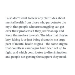 Nadia Whittome Instagram - For @leftlionmagazine, I wrote about the Tories’ attacks on benefit claimants.

Shaming people who are disabled or unwell won’t magically make them fit to work. Neither will plunging them into destitution.

We need a welfare system that treats people with dignity.

This #MentalHealthAwarenessWeek, we don’t need platitudes.

People struggling with mental illness need:

- Well funded NHS services
- A welfare system that doesn’t dehumanise them
- An end to the stigma which the Tory government is perpetuating.

Link in bio.