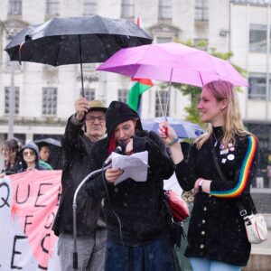 Nadia Whittome Instagram - The rain couldn’t dampen spirits at Nottingham’s first ever Trans Pride - a beautiful display of trans joy and solidarity 🏳️‍⚧️

It was a privilege to address the rally and to make a commitment that I will always fight for trans rights, under any government.

📸: @christregenza