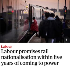 Nadia Whittome Instagram - Rail privatisation has been a complete failure.

Delays and cancellations have become the new normal, and passengers are paying through the nose as shareholders line their pockets.

Labour will nationalise our entire train network within five years. 💯