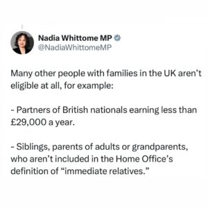 Nadia Whittome Instagram - Today I attended a parliamentary debate on the @gazafamiliesreunited petition for a Palestinian Family Visa Scheme. 

See my thread 👆🏽