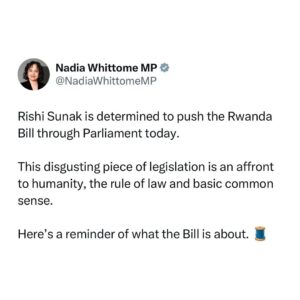 Nadia Whittome Instagram - The Rwanda Bill is an affront to humanity, the rule of law and basic common sense. My thread 🧵