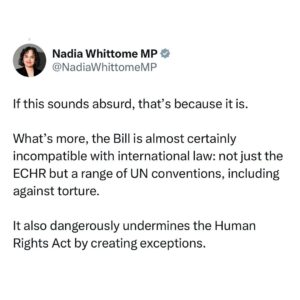 Nadia Whittome Instagram - The Rwanda Bill is an affront to humanity, the rule of law and basic common sense. My thread 🧵