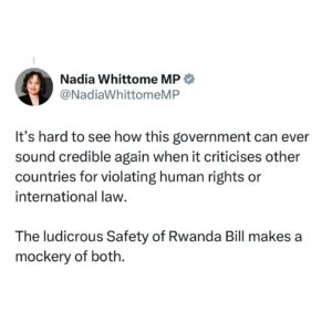 Nadia Whittome Instagram - The Rwanda Bill is an affront to humanity, the rule of law and basic common sense. My thread 🧵