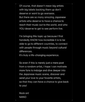 Nano Instagram - Thank you so much for the response🫶

As a singer based in Japan, I feel it 's important that I share my insight

Love to the world