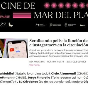 Natalia Maldini Instagram - Todo lo que rodea la peli es trabajo compartido hombro a hombro y encuentros con personas increíbles💖

1- Con @teloresumo en la presentación del @mardelplataff y sintiendo "está pasando de verdad", vamos a parir una peli.
2- El sueño de estar en un Catálogo del Festival con un Proyecto que creamos con amigues, familiares y compañerxs que admiramos mucho en nuestra ciudad querida, La Plata.
3- Vamos a compartir un Debate sobre Cine y Creadores de Contenidos con Gente Maravillosa que sentimos amiga @chan.cine @ladelascanciones @sep7imoar7e @cieliiito7 @juanmastrottmann ❤️‍🔥Gracias @somosfancine por convocarnos.
4- Parte de un equipo que son mis héroes y heroínas de este recorrido. 
Gracias por cada mensaje, cada compartida, cada gesto que nos permiten seguir creciendo y hacer realidad este sueño de toda la vida.

No me deja etiquetar a todes 😩