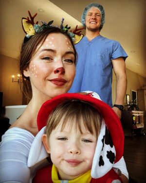 Natalie Krill Instagram - A surgeon, a deer and Marshall from Paw Patrol walk into a bar…. 
Halloween partied. 👻