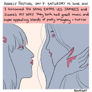 Natalie Nourigat Instagram - #ChroniquesIllustrées ✍️  

🤩 Vous avez cru que c'était fini ? Et bien il y en a encore !

🎨 La dernière journée du Festival d'Annecy racontée par Natalie Nourigat @tallychyck en dessins c'est ici !  

🎬 Au programme de cette dernière journée : des au revoir aux amis, des rires et des pleurs devant les 36 films de commande en compétition, de l'adoration devant les premières images d'"Arcane" et les tendances des bandes-annonces animées pour les jeux vidéo et les produits dérivés.  

🤗 Et pour finir en beauté, une projection de courts métrages Jeune public !

❤️ Un grand merci à @tallychyck et @eupholie pour leurs chroniques à la fois émouvantes, drôles et qui permettent de découvrir le Festival à distance !

//

#IllustratedChronicles ✍️  

🤩 Just when you thought it was over – there's more! 

🎨 Here are Natalie Nourigat @tallychyck's sketches of Annecy Festival's last day!  

🎬 On the final day's programme: goodbyes to friends, laughter and tears watching the 36 competing commissioned films, adoration for the first look at "Arcane", the latest trends in animated trailers for video games and spin-off products.  

🤗 And to finish on a high, some short film screenings for Young Audiences! 

❤️ A big shout out to @tallychyck and @eupholie for their moving and amusing chronicles, which helped you experience the Festival from afar!

_

_

_

#annecyfestival #animation #annecy #chroniquesillustrées #illustration #drawing  #cinema #filmanimation
