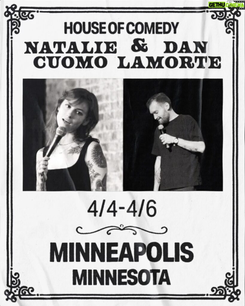 Natalie Cuomo Instagram - Minneapolis!!!! 5 shows this Thursday - Saturday at The House of Comedy!!! @houseofcomedymn Ticket link on our websites 🔗 poster by @jenna_sunday 🖼️