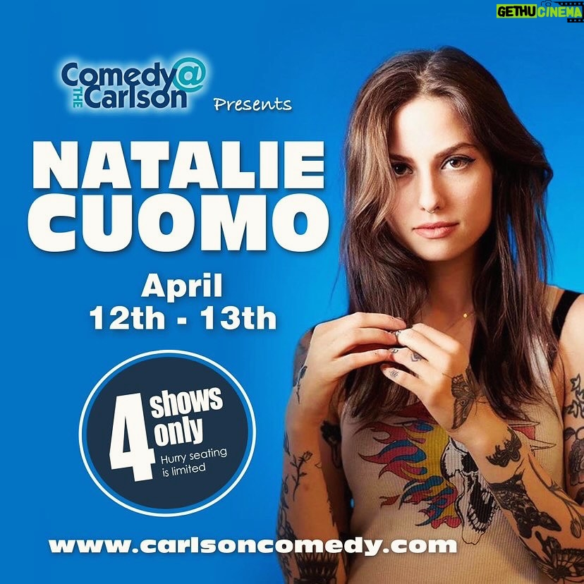 Natalie Cuomo Instagram - So excited to be back in Rochester, NY at @carlsoncomedy next weekend!! 4 shows 4/12-4/13. Tix available now ❤️