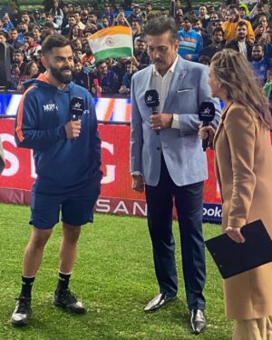 Neroli Meadows Instagram - One of the great nights in world cricket. That knock was one of the finest we’ll see, given the pressure of the occasion. 

So grateful to @virat.kohli for being so generous with his time on @starsportsindia. I feel lucky to have witnessed so many of his magical performances down under... The twin tons in Adelaide has always been my favourite but last night may have just topped it. Those two 6s off the last two balls of the 19th over were next level - it’s Kohli’s World… we’re just living in it!!

#VisitMelbourne