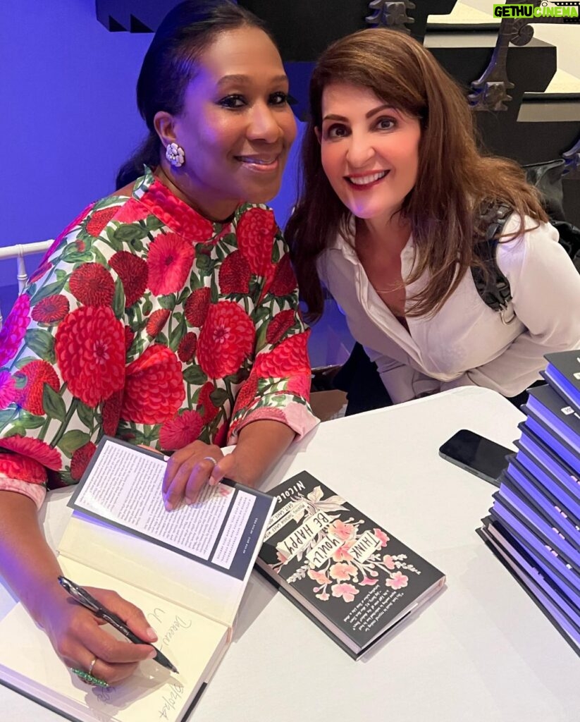 Nia Vardalos Instagram - This book Think You’ll Be Happy is filled with wisdom and gratitude and is available at all sites and stores where books are sold! It makes a perfect gift, especially for Mother’s Day 😉 !! Thank you @nicoleavantofficial for your beautiful words!! You are an inspiration and style goals too! Thank you to our hosts @irenamedavoy #nadineschiffrosen #sherrylansing @jfnathanson 🥰 this was a lovely evening. 📚 (in the last pic…my secret is out, I have 3 hands) #thinkyoullbehappy