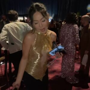 Nicole Kang Instagram - Really and truly. I am inspired. I am grateful. Kept looking around all night like 🤯 
Thank you @mptf for a beautiful night before the Oscars 
And the TEAM that makes it happen for me 
@anatanaka 
MUP @linamourey 
Hair @grahamnation 
Wearing: @dolongofficial 
@sterlingforever 
@camillagabrieli 
@simitri.shop
