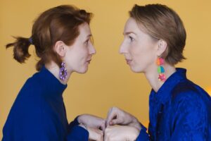 Nicole Tompkins Instagram - We hand made earrings out of clay. And then took silly photos to show them off. Such crafty beans. HAPPY MONDAY HAVE A GREAT WEEK. 

Also we will be signing live tomorrow for Valentine’s Day and if you would like a print the shops are open 🌙💛⭐️💝 Come by anyway… because there are UPDATES. 

Streamily.com/nicoletompkins
Streamily.com/maggierobertson

Xx 
Niki   Magz