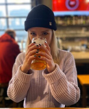 Nikki King Instagram - Portland welcomes you with a beanie and a 🍻