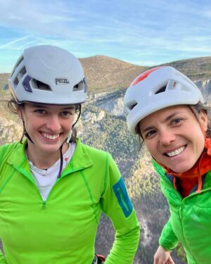 Nina Caprez Instagram - “Via Mathis” 350m/7c ✅ 
So on our really last day we decided to try something hard (since @pauline.mhe climbed all the previous routes in her crocs).
Via Mathis seemed to be the prefect challenge! I was lucky to make a no fall ascent of those 13 amazing pitches. @pauline.mhe struggled in the 7c where it comes down to jam properly in the crack crux.
I feel super lucky that I met this passionate rock climber. When we’re together, I feel like back in my 20ies!

Merci @pauline.mhe for that fun week full of rock climbing ❤️

@arcteryx @petzl_official @scarpaspa @totemmt