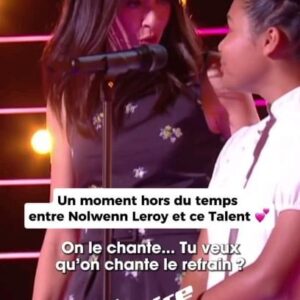 Nolwenn Leroy Instagram - Un moment hors du temps entre Nolwenn Leroy et un Talent 🎶

The Voice Kids, mardi à partir de 21h10 sur @tf1 et @mytf1_off avec @nolwennleroyofficiel, @slimane, @kendji, @patrickfiorioff, @nikosaliagas et @karineferri ✌️

#TheVoiceKids #Coachs #Talent #Duo