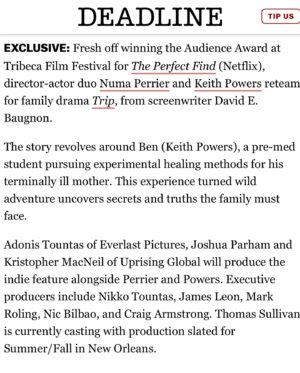 Numa Perrier Instagram - I get to make another movie with an absolute fave! ✈️ @keithpowers