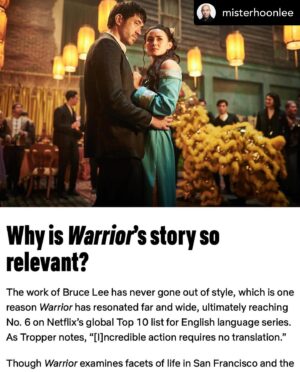 Olivia Cheng Instagram - Tag @netflix @netflixgolden below if you want more Warrior 🙌🏼 Posted @withregram • @misterhoonlee @moryan66 goes deep on #Warrior for @Netflix publication #Tudum!
.
A great primer and companion for all the new viewers who have joined us since launching on #Netflix.
.
@moryan66 has been a huge supporter thru the whole journey. 🙏