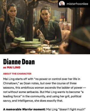 Olivia Cheng Instagram - Tag @netflix @netflixgolden below if you want more Warrior 🙌🏼 Posted @withregram • @misterhoonlee @moryan66 goes deep on #Warrior for @Netflix publication #Tudum!
.
A great primer and companion for all the new viewers who have joined us since launching on #Netflix.
.
@moryan66 has been a huge supporter thru the whole journey. 🙏