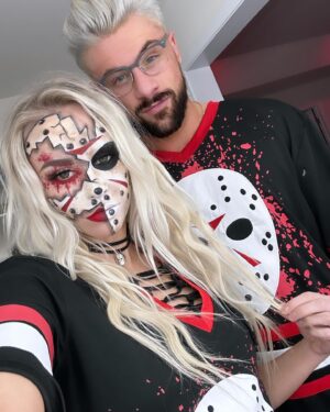 Olivia Kippen Instagram - Late little #Fridaythe13th makeup look. 
#jasonvorhees #HalloweenMakeup #spookyseason #spookyszn #halloween #lover #husband 
#fyp #ihatehashtags also why does my new camera SUCK at focusing.