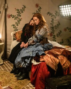 Olivia Sanabia Instagram - Now that the strike is over, I can finally tell you guys about BIRTHRIGHT OUTLAW — streaming now!!! It was an honor to be a part of this project, and now it’s yours. I have way too many behind the scenes photos to share with you guys, so expect a spam!! From the corsets to the freezing cold night shoots to the green-screen hot air balloon, this one was truly a blast. Also— I may or may not have written a song for our end credits with @savannahsanabia . Stay tuned!!! 🩶🩶🩶#birthrightoutlaw