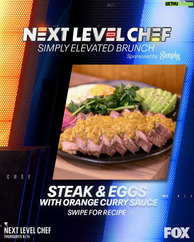 Omallys Hopper Instagram - Sizzling good! 🥩🍳 #sponsored @cooking_con_omi puts her elevated brunch twist on ‘Curry in a Hurry’ with @SimplyBeverages OJ. Swipe for the full ‘Steak & Eggs with Orange Curry Sauce’ recipe and watch #NextLevelChef Thursdays at 8/7c on FOX!