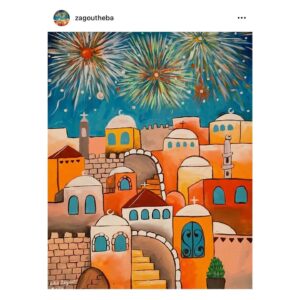 Oon Shu An Instagram - Have been very lucky this season to be surrounded by my loved ones, and been filled with lots of joy, strength, community. Also have much to be grateful for this year. Remembering that joy is part of resistance, that none of this is normal, and that grief and anger is a refusal to surrender what is human in us. ♥️

This is a painting by Heba Zagout. She and her children were killed in an Israeli airstrike. This is a painting she posted in December last year, Bethlehem/celebrations. In solidarity with our brothers and sisters in Palestine. 🍉