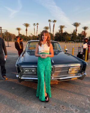 Ophelia Lovibond Instagram - Ahhh LA with your banging cars and palm trees galore… #🌴 #🇺🇸 #bts #magichour @minxstarz #losangeles #1970s #imissthesun #minx #vintagecars #📸 @jessmarlo #💋 #starz