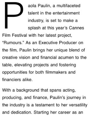 Paola Paulin Instagram - Thank you @thrive_times_us @ariellavi_15 for this amazing article about my new movie in Cannes film festival this year !, Watch Rumours starring #cateblanchett ! 🖤🎥 @paolapaulinventures 
-
¡Gracias @thrive_times_us @ariellavi_15 por este increíble artículo sobre mi nueva película en el festival de cine de Cannes este año! ¡Mira Rumors protagonizada por #cateblanchett! 🖤🎥