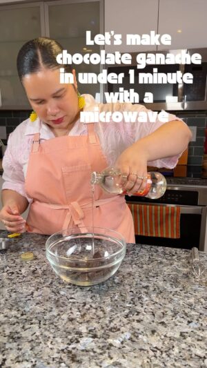 Paola Velez Instagram - Chocolate ganache under 1 minute using a microwave. Fun fact when I found out that I’d be competing on chopped sweets, learned to rework everything I knew about baking and pastry. I practiced unique techniques using liquid nitrogen, the blast chiller and the microwave. One of my favorite recipes to come out of that time was my 1 minute chocolate ganache. In my upcoming cookbook Bodega Bakes I teach you how to make it the traditional way (cause we gotta learn the basics before we can run!) but here I am sharing this technique for free.99 (like most of my content) because I love you! 

Hope this technique is as helpful as I found it to be on the show! 

Thanks for watching bb’s 

🫂,
Chef Paola 
#chocolateganache #cookinghack #easyganache #microwavehacks #pastrytechnique #oneminutecooking