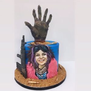 Paola Lázaro Instagram - My family surprised me with a cake from the very talented @sonojones from @commonbondcakes to celebrate the Season Finale! 💜 #thewalkingdead #twdfamily #twdprincess #Thankful 💓