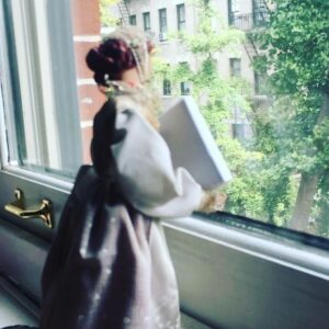 Parker Posey Instagram - I think she came from my bookshelf.  I woke up yesterday and found her at the window.  Software technology is being developed to decipher what she is saying.  I can BARELY hear her.  K, on with the day! 💐💐💐