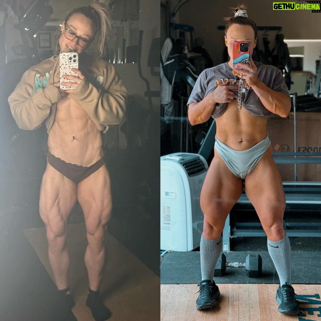 Patricia Parker Instagram - It’s all a part of the journey or whatever fitness influencers say, right? 3/31/23 versus 3/31/24 One year difference. 128lbs vs 155lbs. 💊 @5percentnutrition // JUGGERNAUT 💪🏼 @tuffwraps // JORDYNNE 🏋🏼‍♀️ @bruteforce_au // JUGGERNAUT 👨‍⚕️ @magnus_medical 🐓 @thechickenpound 📺 @tnawrestling @axstv