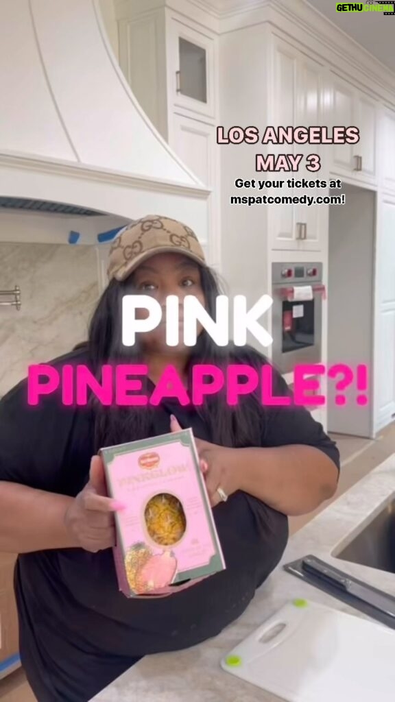 Patricia Williams Instagram - Y’all ever heard of a pink pineapple? Let’s try it! 🍍 @themspatproject is almost done and I’m cooking in my kitchen! Yall want to see more kitchen videos? Let me know! #LosAngeles you’re up next May 3! Get your tickets at mspatcomedy.com! #challenge #tastebuds #mspat #food