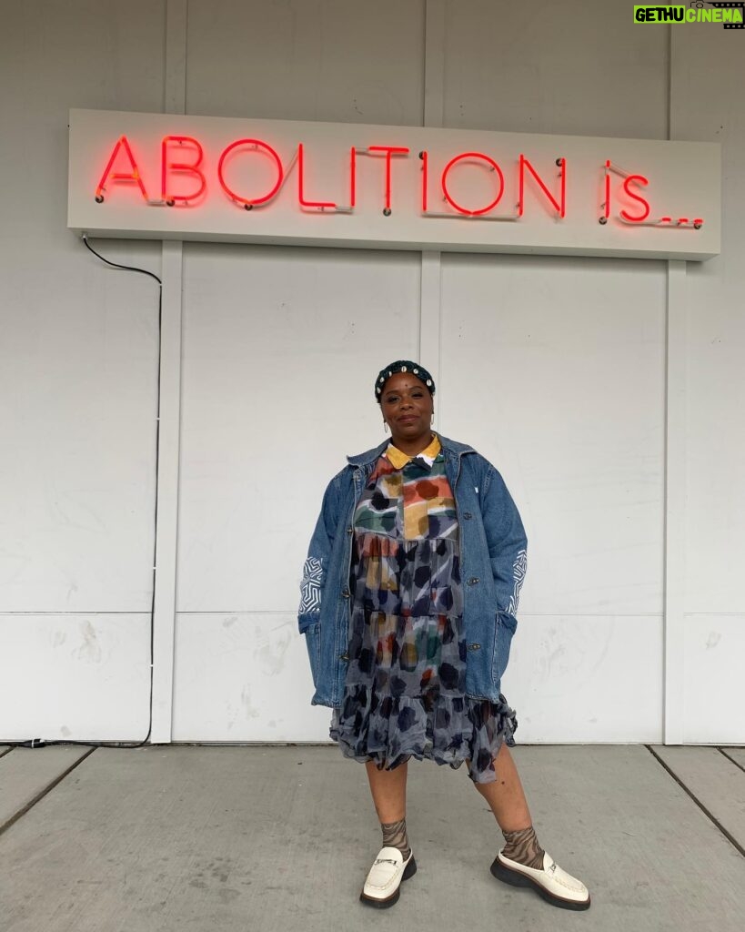 Patrisse Cullors Instagram - A year ago I installed this piece on Vashon Island for the Vashon Center of the Arts. Abolition is… is outdoors on the Breezeway of the center’s building. Every car that passes by must reckon with the concept of abolition. Ask themselves what Abolition is to them. Since it’s installation, the center has programmed dozens of convos and art projects around this piece. I am grateful for art and I’m grateful for abolition.