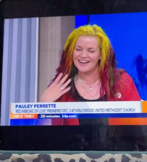 Pauley Perrette Instagram - Me at @ktla5news talking about my newest documentary 
#RedRibbonsOfLove about the history of the big beautiful AIDS ribbons on the tower of @hollywoodumc church in the heart of #hollywood.
THANK YOU 
@marcussmithca 
@samontv 
@frankbuckleytv 
@thejessicaholmes 
And my beloved 
Church (and weather and concert) BROTHER 
@kirkghawkins 
#RedRibbons
#worldaidsday 
#aids 
#lgbt
#equality 
(Full interview is somewhere!)