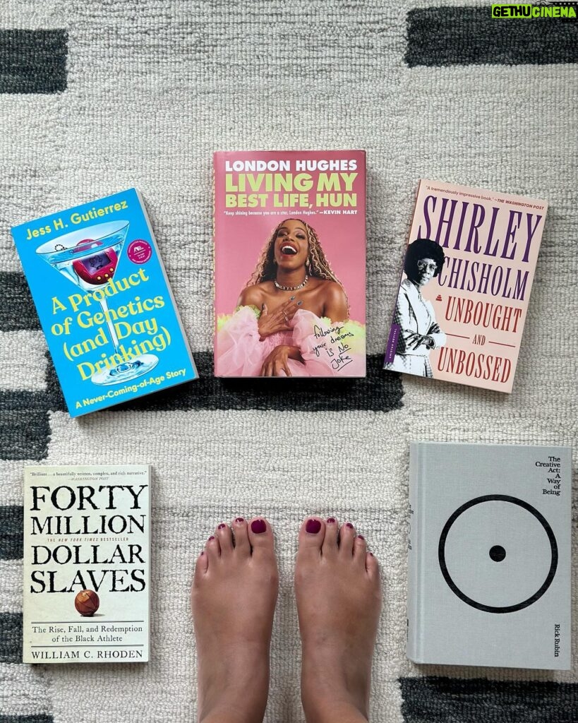 Phoebe Robinson Instagram - JAN & FEB ‘24 BOOK DUMP ⠀ #ThotNaysh! Sure, I started the year w/crippling food poisoning - #MontezumasRevenge - but nothing’s gonna stop me from my fav pastime outside of lusting after tenured sauseege & that’s reading, heauxes! Peep what I’ve read & try not to j off to my 🦶🏾: ⠀ •LIVING MY BEST LIFE, HUN by @thelondonhughes. Funny, raunchy, joyful, & sweet. If you wanna feel like you’re hanging out with a friend, this book for you. ⠀ •FORTY MILLION DOLLAR SLAVES by #WilliamCRhoden. Fascinating analysis about the history of the Black athlete. I learned a lot I didn’t know. The writing is engrossing. The book doesn’t end on an optimistic note. Low key sobering & depressing when thinking about the ways that athletics & capitalism have helped and hurt. Really great read tho. Check it out. ‌ •A PRODUCT OF GENETICS (AND DAY DRINKING) by @arkansaswrites. Yes, she’s a writer on my @tinyrepbooks imprint. But she’s damn funny. Great essay collection tracking motherhood, bad jobs, family life, etc. I lol’d a lot. Much needed levity. Book comes out in June. Cannot wait for y’all to read it. ⠀ •UNBOUGHT AND UNBOSSED by #ShirleyChisholm. Story of her life by the woman herself. Inspiring. Smart. She was an absolute badass who believed in servicing the community. Loved it so much I’m getting my niece a copy. Highly recommend this book! ‌ •THE CREATIVE ACT: A WAY OF BEING by @rickrubin. Meditative. Wise. Hopeful. Challenging. Absolutely love, love, love this book. Morsels of delicious thots and I savored this book. Didn’t want it to end. Will def return to this every time I begin a new project. Hope to meet him one day. ‌ Comment below w/what you’ve been reading & tag me & @tinyrepbooks in pics of you & your 📚 with the hashtag #TinyRepBookDump ‌ Also, see me tape my next stand-up special at @dynastytypewriter on March 30th. 2 shows: 7:30p & 10p. Get tix at link in da bio!